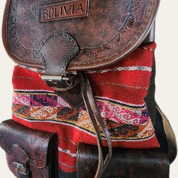 BOLIVIA GENUINE LEATHER Rainbow Woven BOHO Textile BackPack main image 8